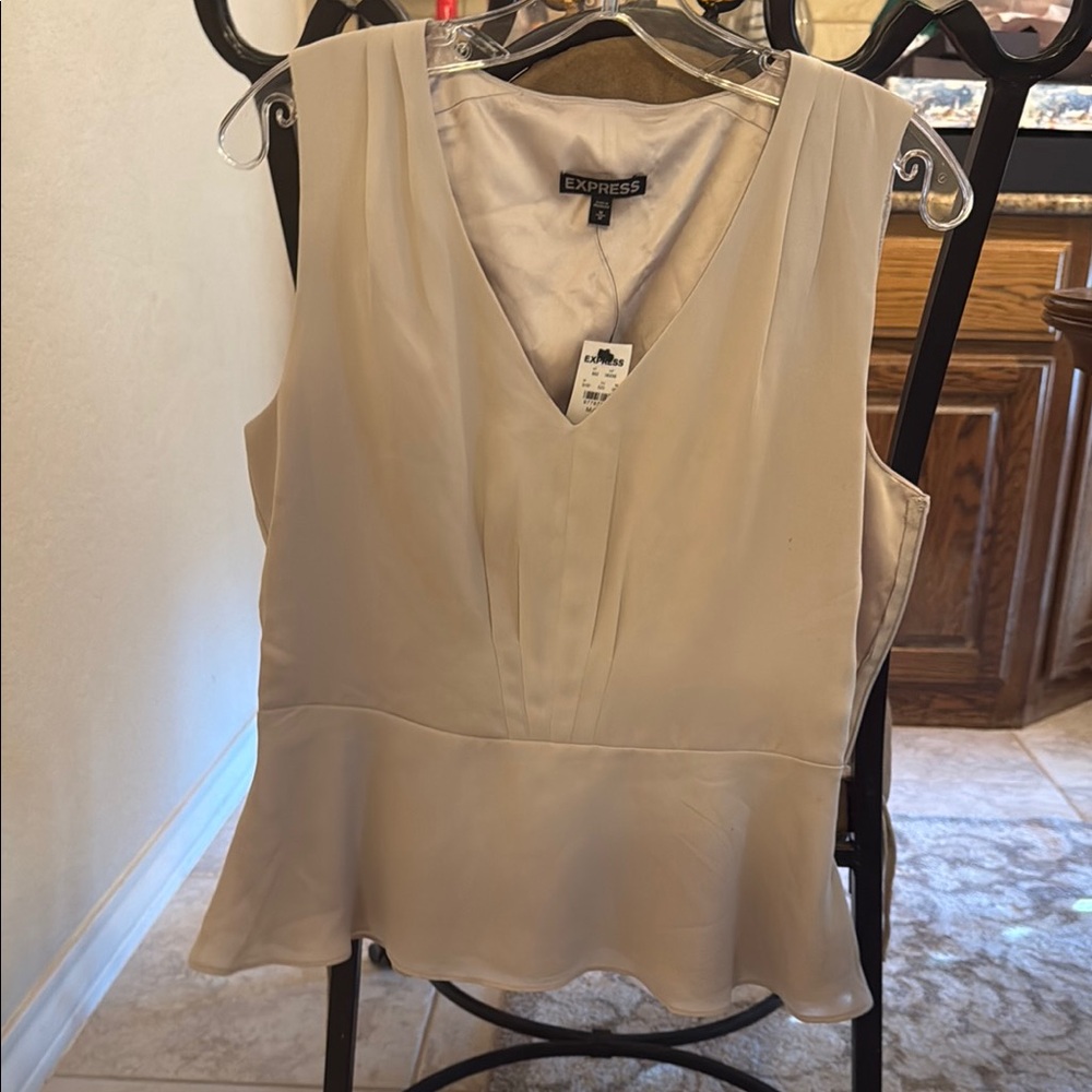 Express Tan Sleeveless Peplum Blouse top NWT